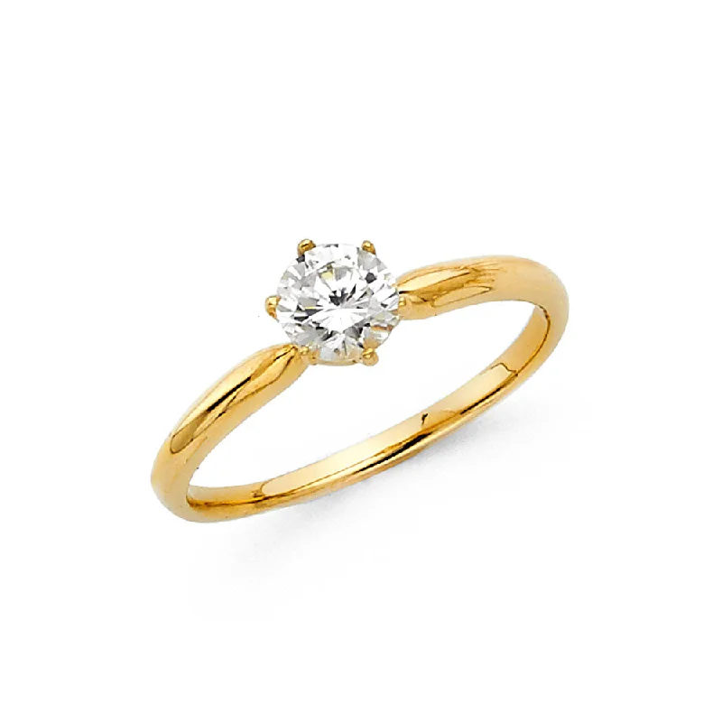 Rings Revival Tricks-14K Solid Gold Round Cut CZ Solitaire Women's Engagement Wedding Ring