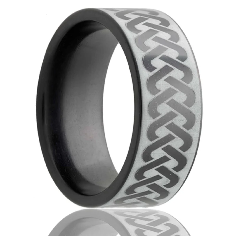 Rings For Tribe Gleam-Flat Zirconium Band with a Laser Pattern