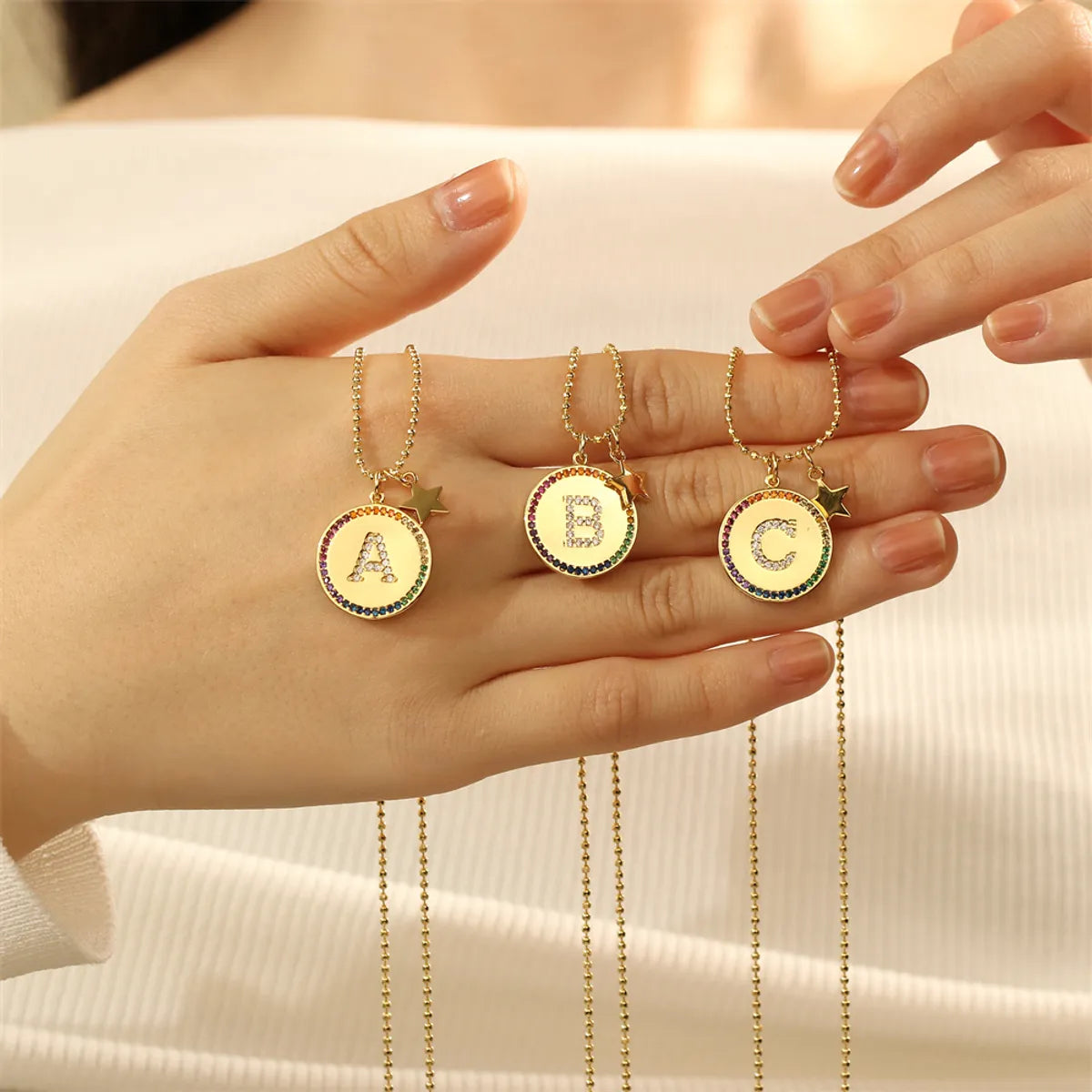 Necklaces Patch Tips-Copper 18K Gold Plated IG Style Letter Star Zircon Pendant Necklace