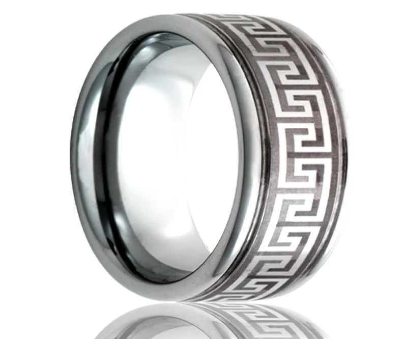 Rings For Skyline Flair-Cobalt Deep Groove Laser Engraved Geometric Ring