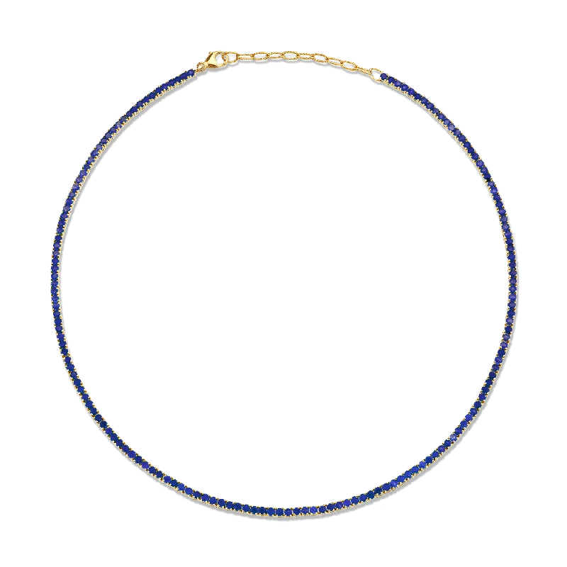 Necklaces Form Guide-Perfect Collar Tennis Necklace - Blue Sapphire / 14k Yellow Gold