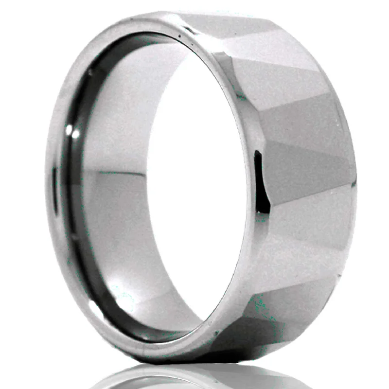 Rings Upkeep Hacks-Men's Beveled Edge Alternate Angle Facets Tungsten Ring