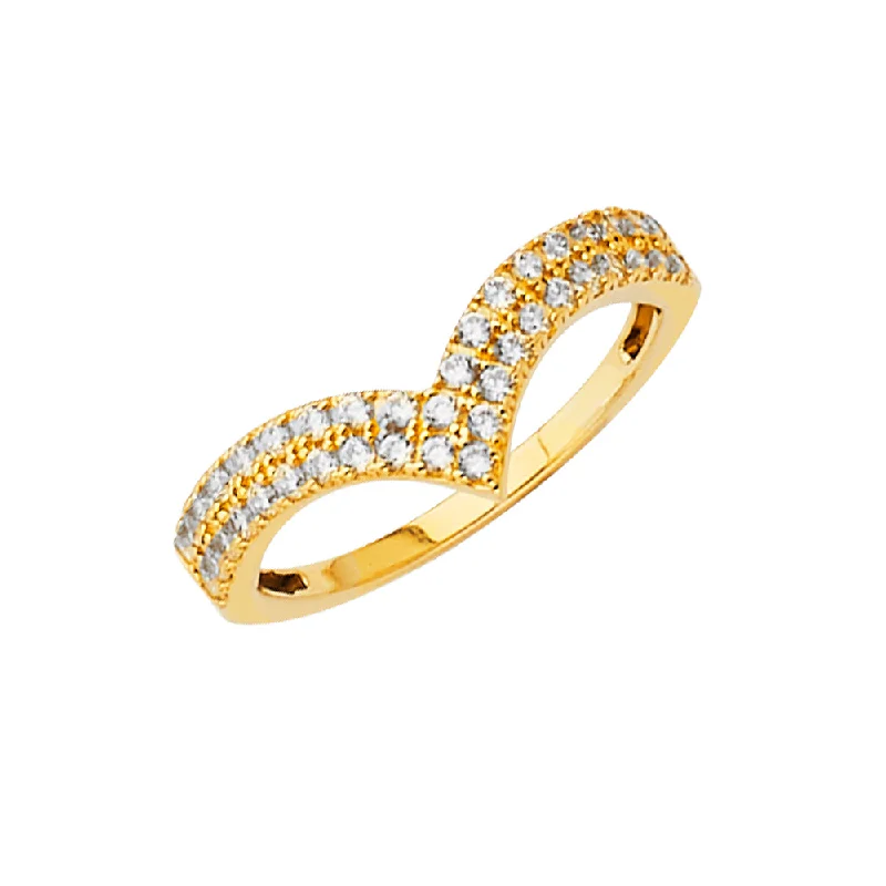 Rings For Vibrant Allure-14K Solid Gold V Shape CZ Stackable Trendy Women's Ring