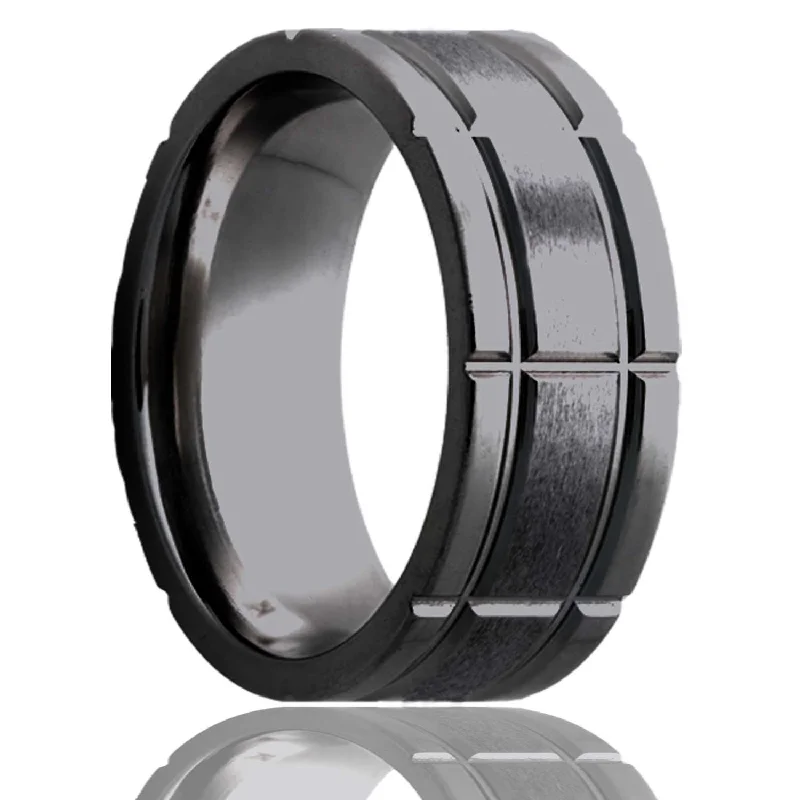 Rings For Hybrid Gleam-Flat Zirconium Ring with a Milled Pattern