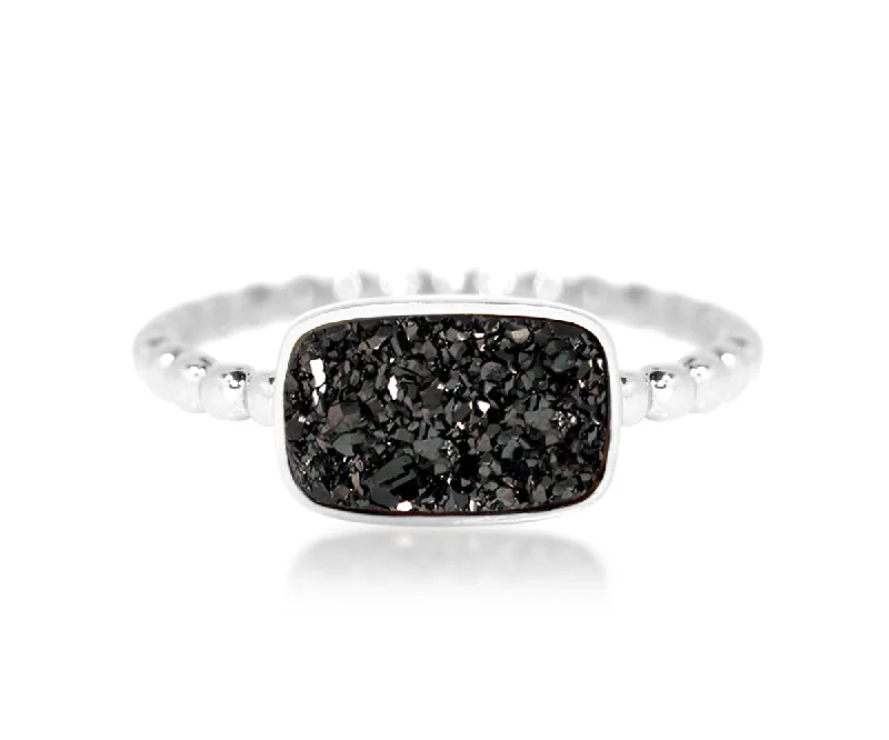 Rings For Charm Clusters-Horizontal Rectangle Black Druzy Ring