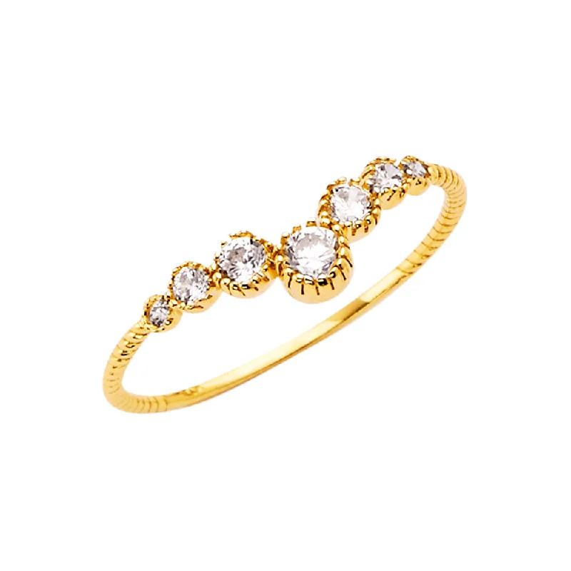 Rings For Shadowy Fits-14K  Solid Gold CZ V Shape Stackable Anniversary Ring