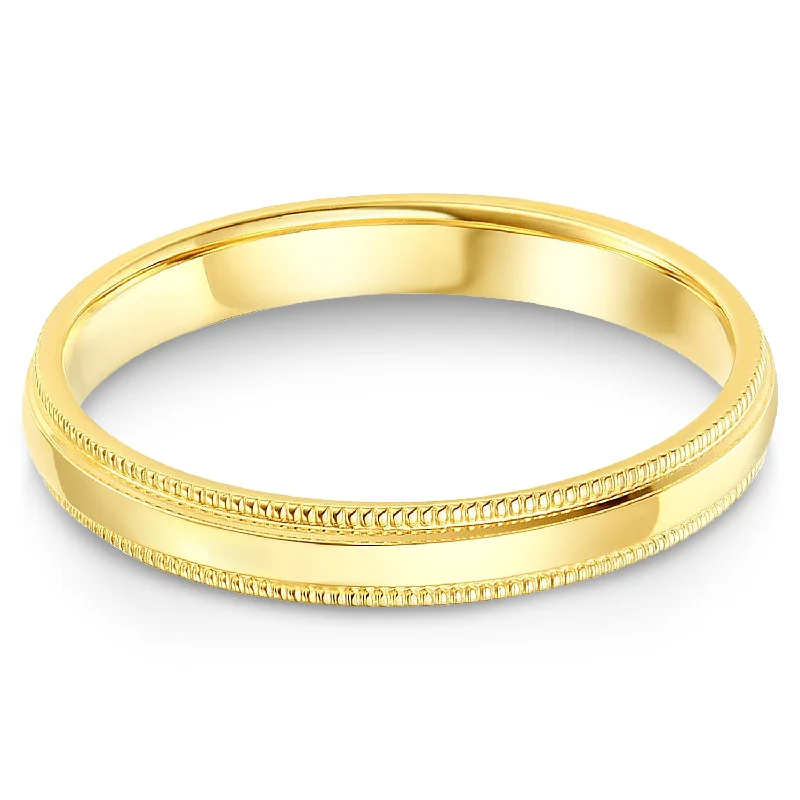 Rings Shimmer Tests-14k Solid Gold 3mm Comfort Fit Milgrain Traditional Wedding Band Ring