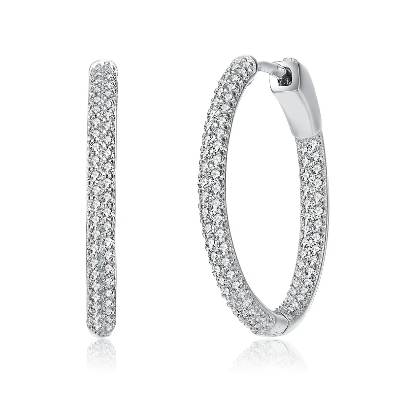 Earrings New Hits-Camille CZ Encrusted Thin Hoop Earrings