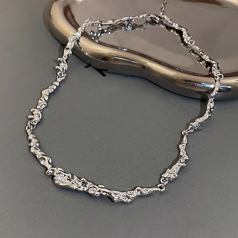 36# Necklace-Silver Irregular Pleated Twisted