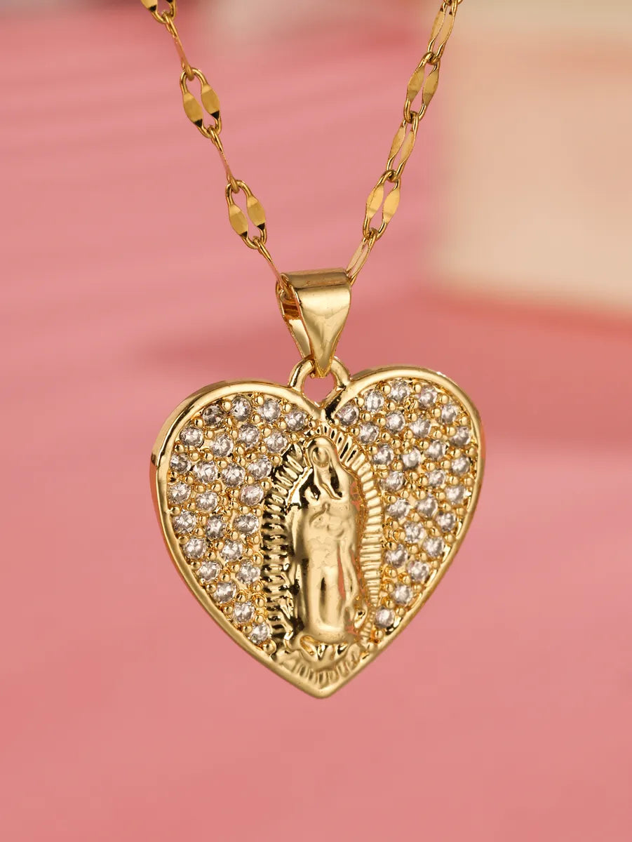 Necklaces For Wavy Hair-Elegant Heart Shape Stainless Steel Plating Inlay Zircon 18k Gold Plated Pendant Necklace