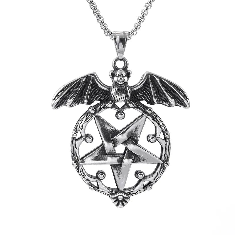 Necklaces Bulk Guide-Retro Punk Pentagram Bat Skull 304 Stainless Steel Carving Halloween Men'S