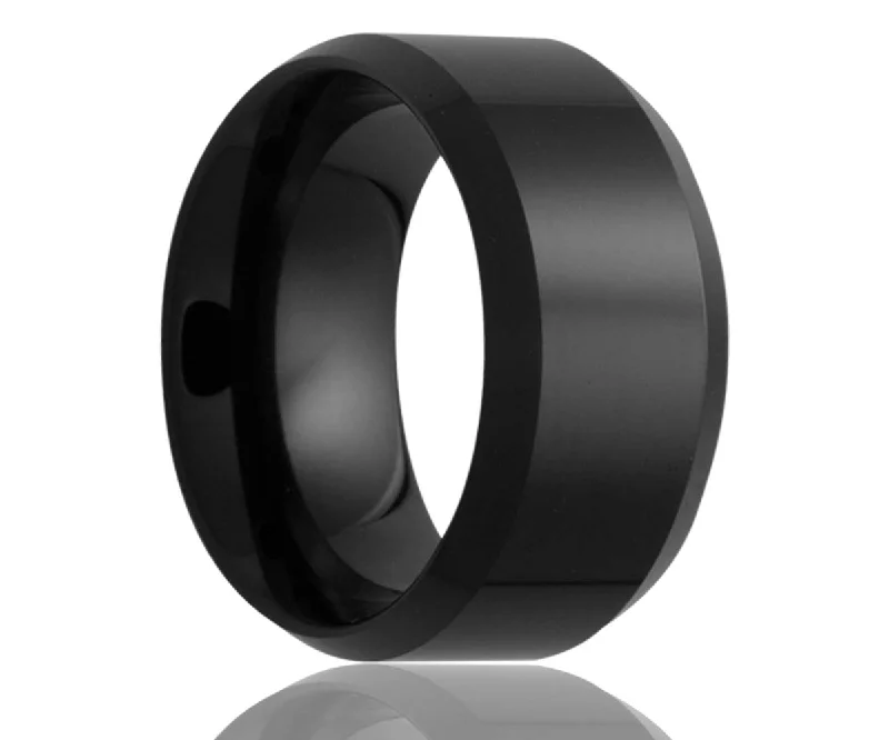 Rings Bargain Tips-Black Beveled Edge Ceramic Ring