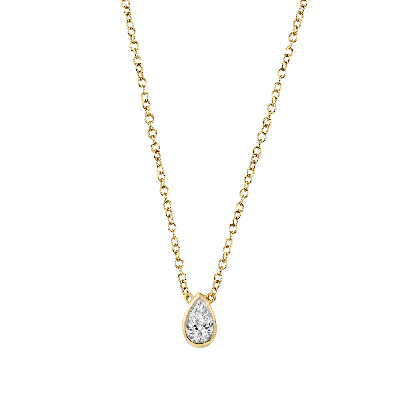 Necklaces For Surprise Gifts-Teardrop Necklace - White Diamond / 14k Yellow Gold