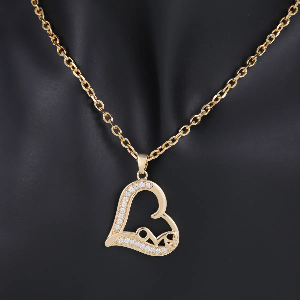 Necklaces With Opal Shine-304 Stainless Steel Copper 18K Gold Plated Inlay Heart Shape Zircon Pendant Necklace