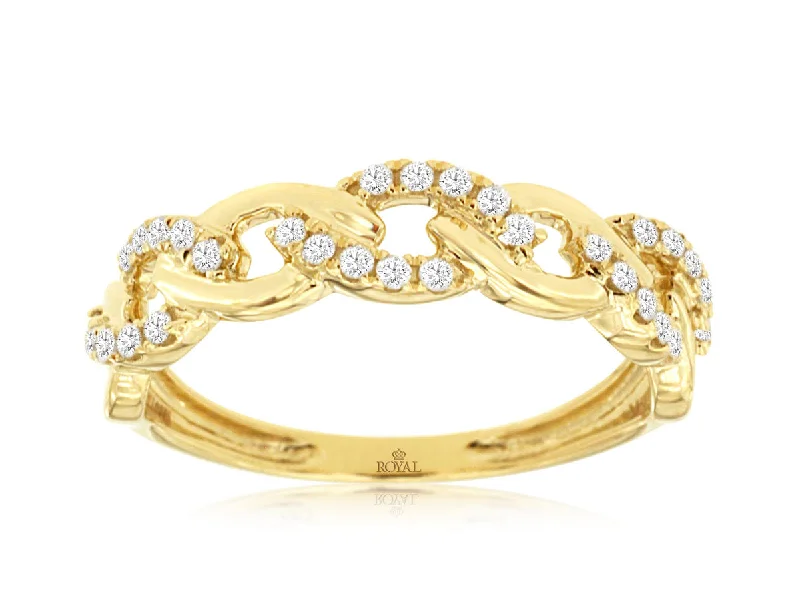 Rings Crystal Options-14k Yellow Gold Diamond Chain Link Ring