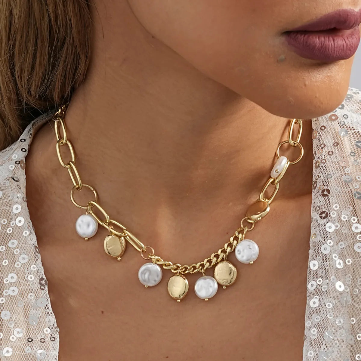 Necklaces Fix Tips-Roman Style Geometric Imitation Pearl Alloy Plating Women's Necklace