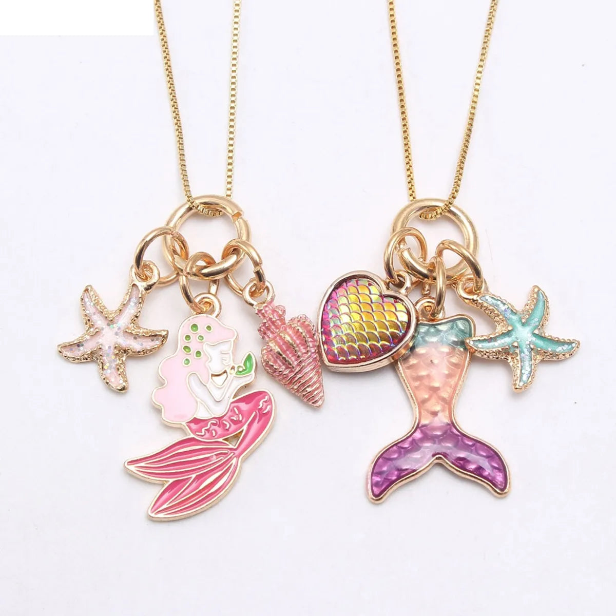 Necklaces For Soft Skin-New Mermaid Pendant Alloy Pendant Box Chain Children Necklace