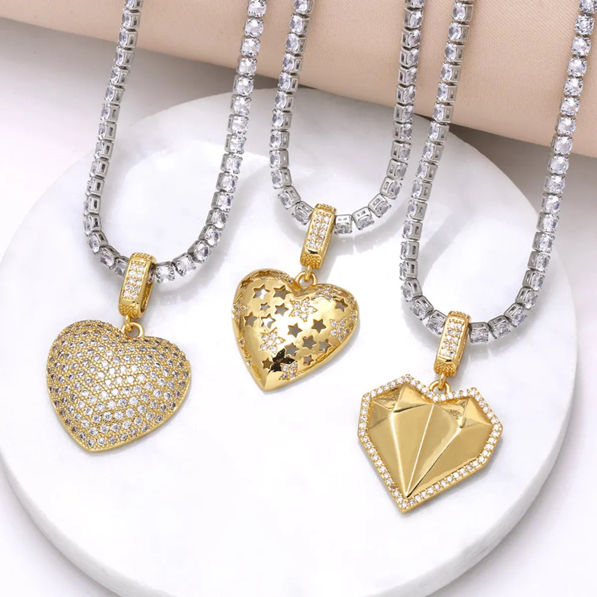 Necklaces Glow Routine-Copper 18K Gold Plated Inlay Heart Shape Zircon Pendant Necklace