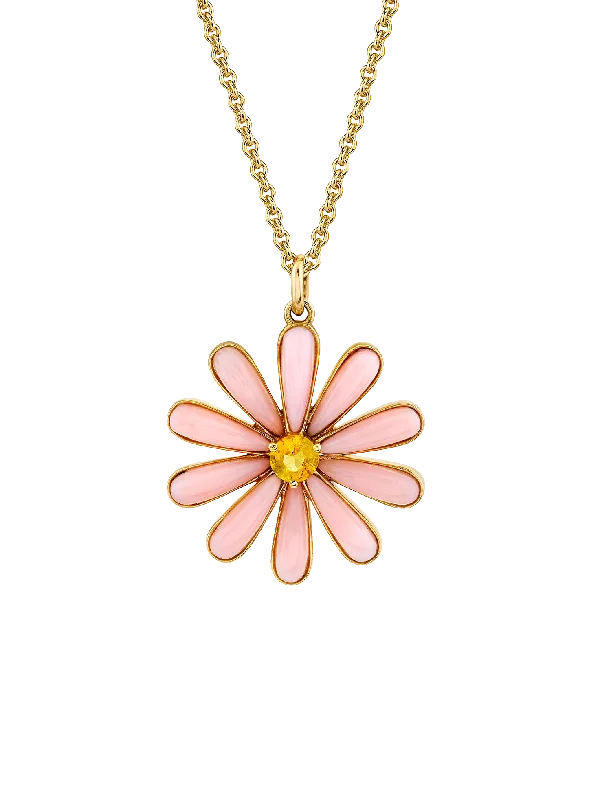 Necklaces Glow Routine-Super Arrow Flower Necklace - Pink Opal / 14k Yellow Gold