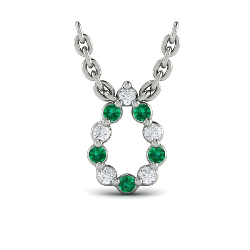 Necklaces Deal Tips-Diamond and Emerald  Open Teardrop Pendant Link Necklace