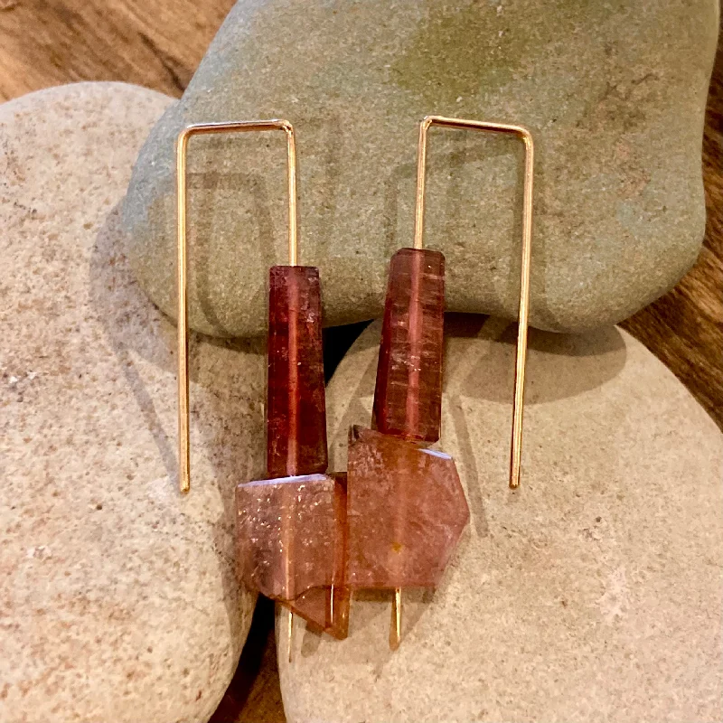 Earrings Deal Hints-Geometric Double Tourmaline 14K Gold Earrings