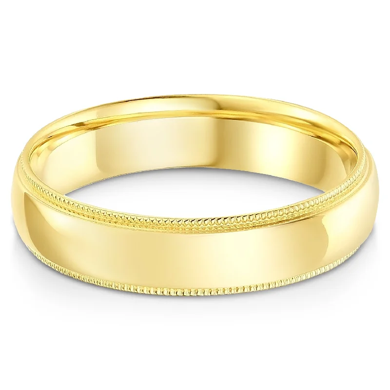 Best Packed Rings-14k Solid Gold 5mm Comfort Fit Milgrain Traditional Wedding Band Ring