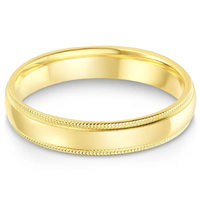 Low Forge Rings-14k Solid Gold 4mm Standard Classic Fit Milgrain Traditional Wedding Band Ring