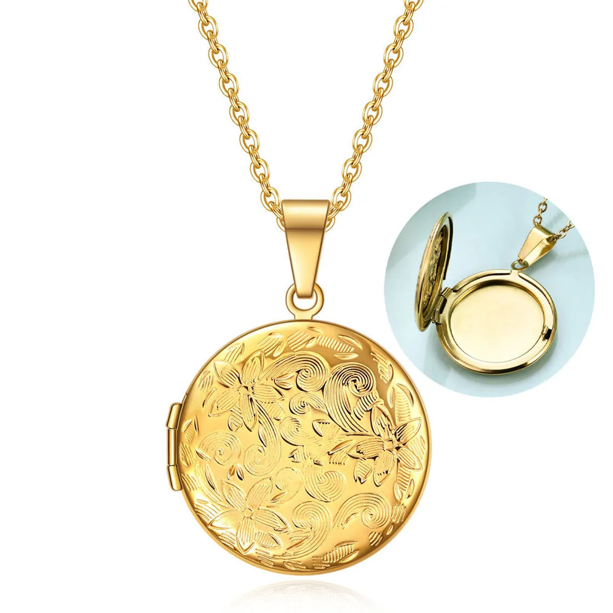 Best New Necklaces-Wholesale Classic Style Round Titanium Steel Plating Gold Plated Pendant Necklace