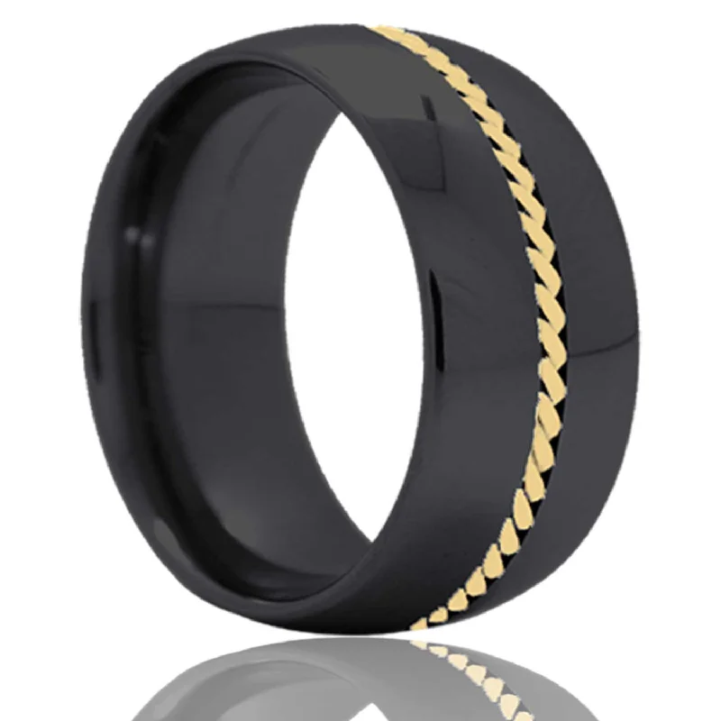 Choice Rings For Landmark Days-Dome Zirconium Band Woven Yellow Gold Inlay Ring