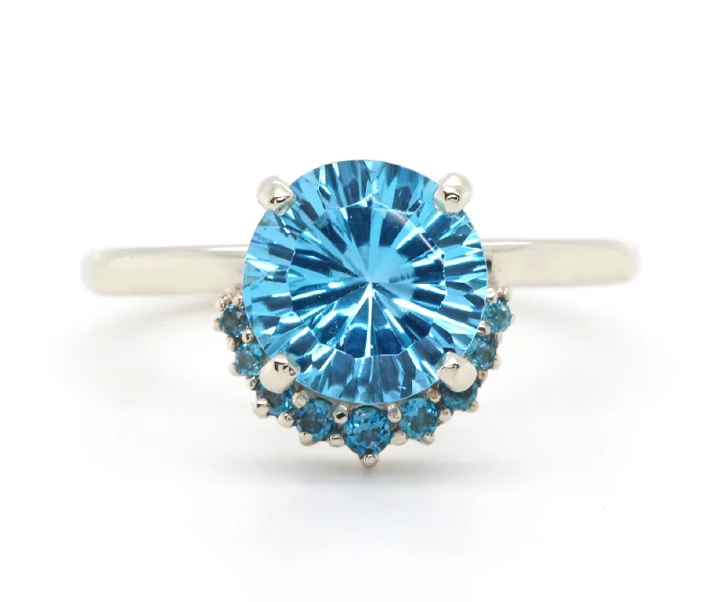 Choice Rings For Peaceful Charm-Half Halo Starburst Blue Topaz Ring