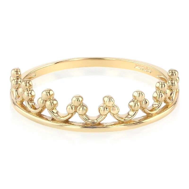 Rings Aura Rules-14K Solid Gold Princess Crown OR Tiara Stackable Band Ring