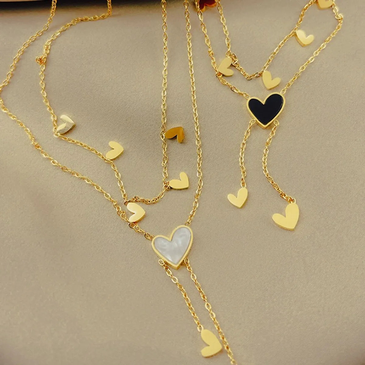 Necklaces For Light Days-Sweet Simple Style Heart Shape Titanium Steel Plating Inlay Shell 18k Gold Plated Layered Necklaces