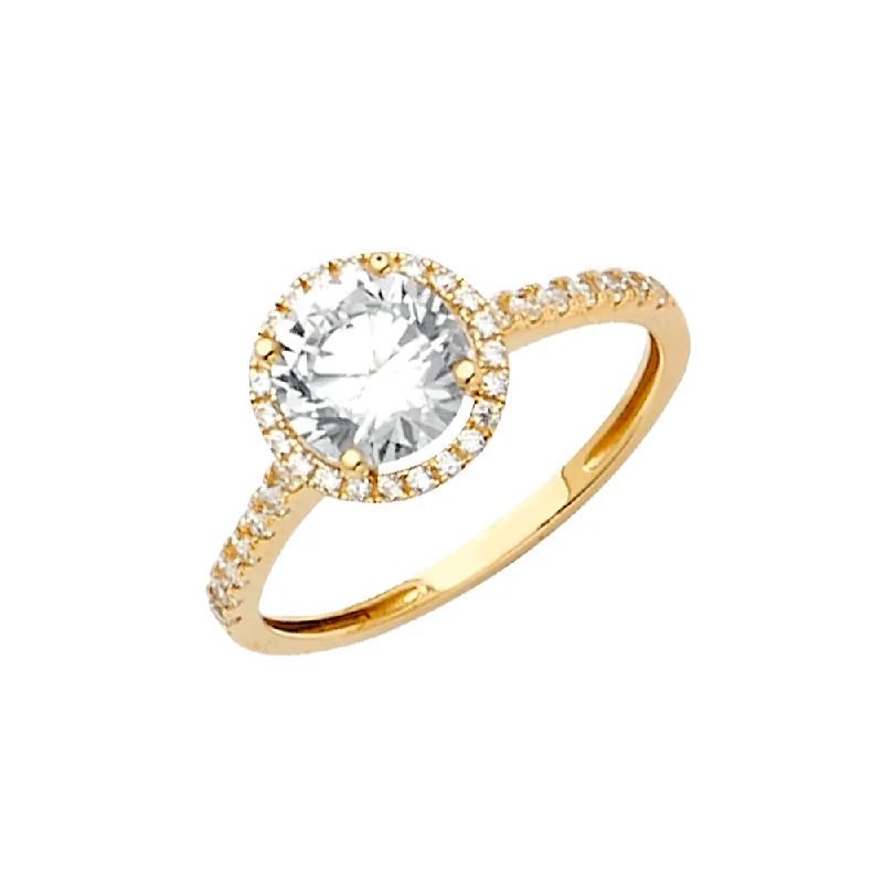 Rings For Bare Shine-14K Solid Gold Round Cut CZ Solitaire Anniversary Ring