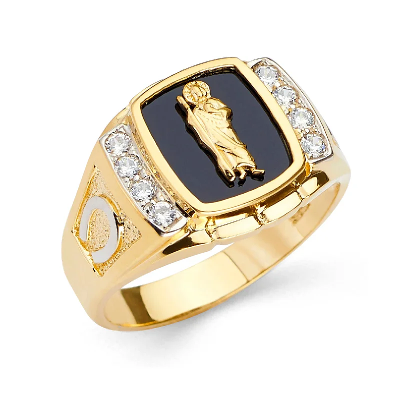 Rings For Pin Accents-14K Solid Gold Onyx St. Jude Men's Religious Ring