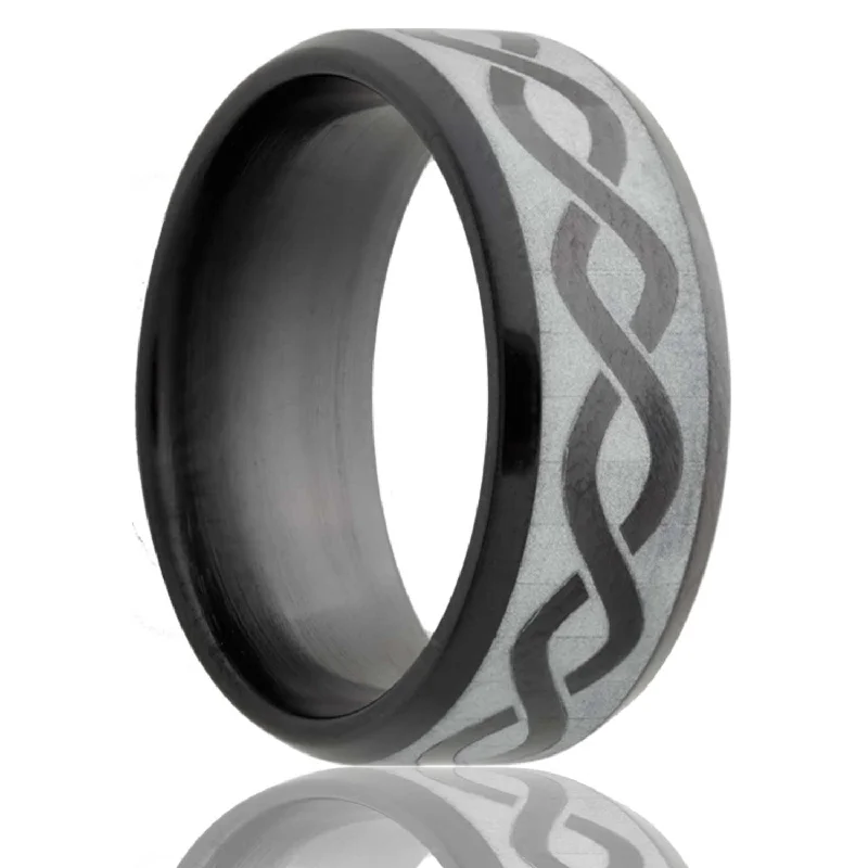 Rings For Lean Hands-Eternity Weave Engraved Black Zirconium Ring