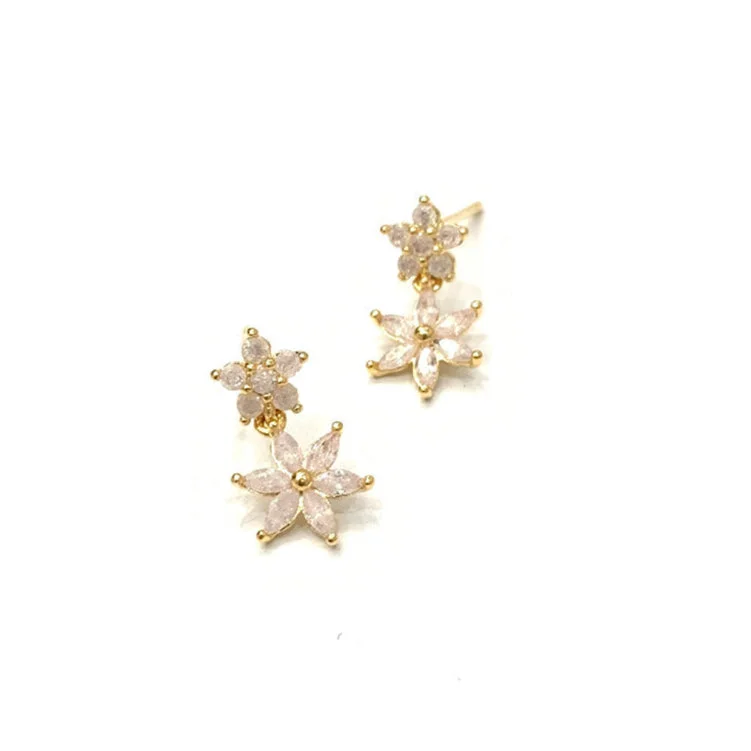 Earrings Fan Hits-Crystal Flowers Mini Stud Dangle Earrings