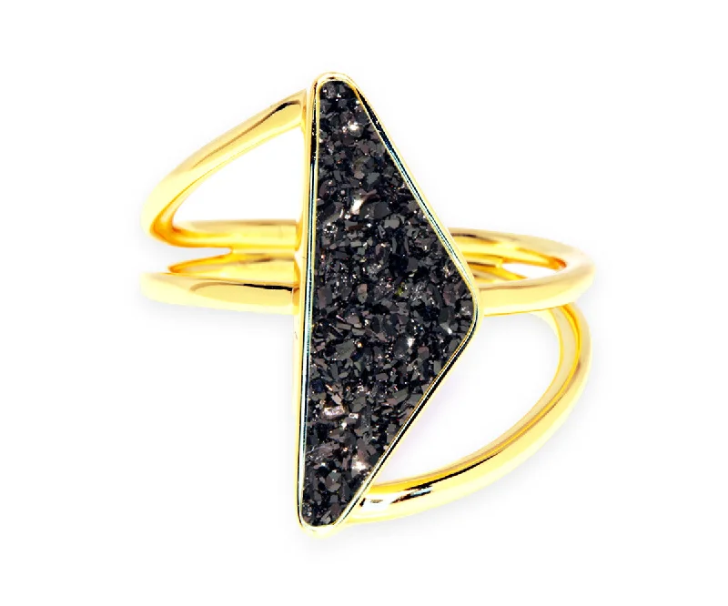 Rings For Tandem Layers-Double Twist Black Druzy 14k Gold Ring