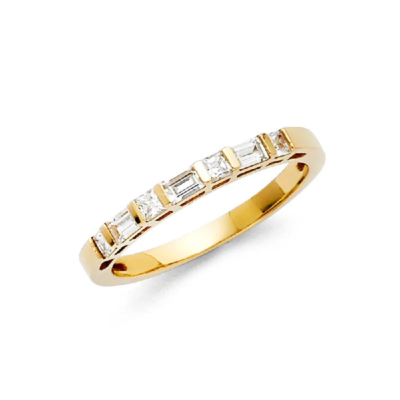 Rings Vibe Maps-14K Solid Gold Princess Cut CZ  2.5MM Women's Wedding Band