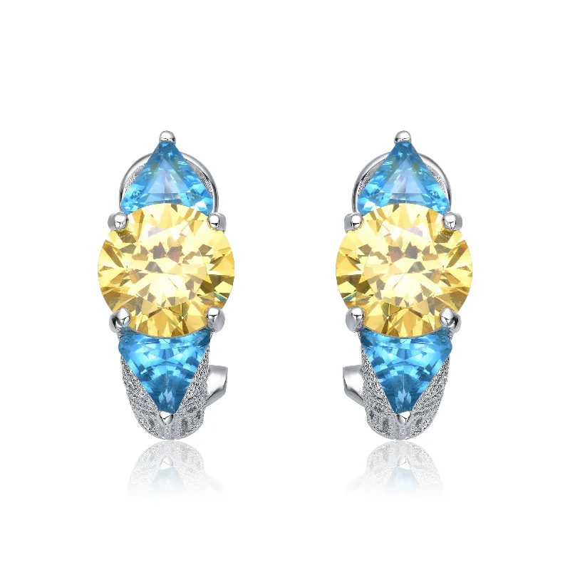 Earrings Ease Hints-Henriette Blue and Yellow Cubic Zirconia Hoop Earrings