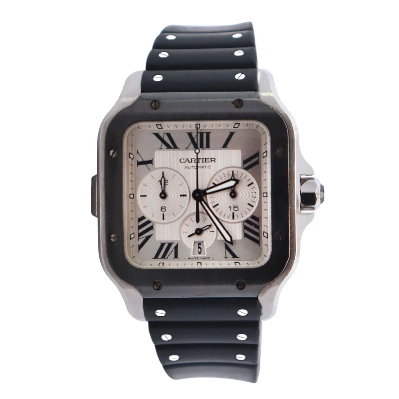 Watches Feel Ease-Cartier Santos 43.3mm White Dial Watch Ref# WSSA0017