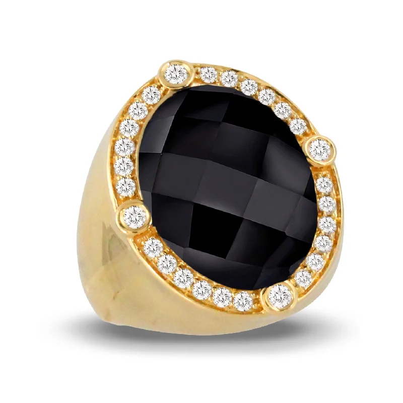 Rings For Plump Hands-Black Onyx and Diamond Ring