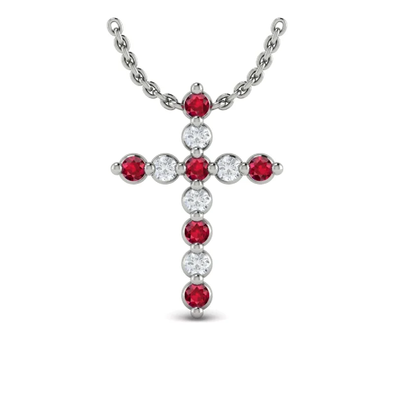 Necklaces Hold Test-Diamond and Ruby  Cross Pendant Necklace