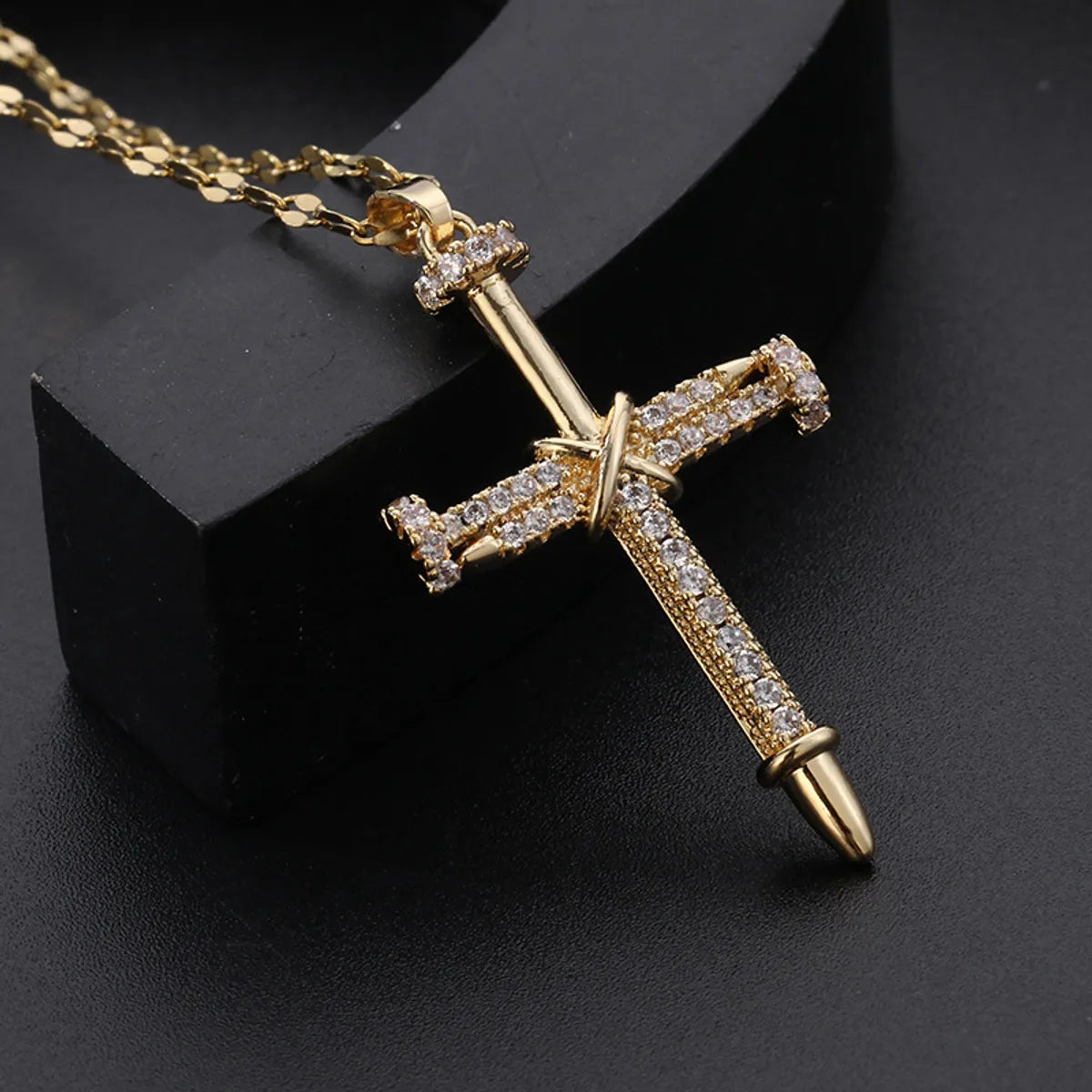 Necklaces For Slim Shine-Wholesale Simple Style Classic Style Cross Titanium Steel Inlay Rhinestones Pendant Necklace