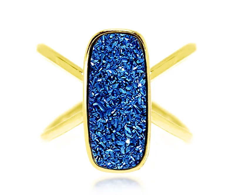 Mild Rings For Harmony-Criss Cross Rectangle Blue Druzy 14k Ring