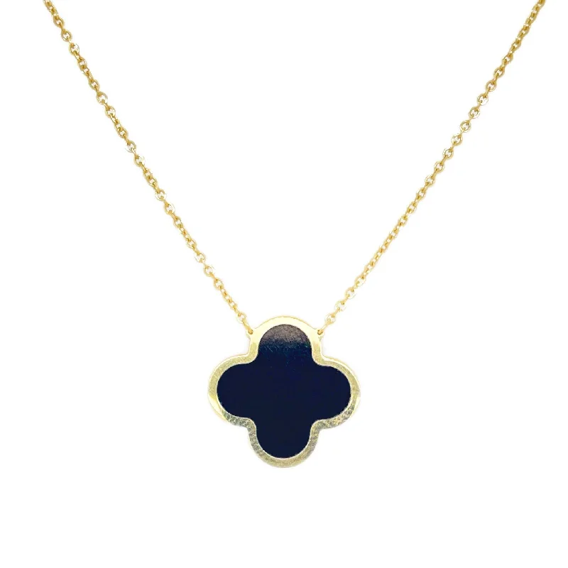 Necklaces For Lazy Days-14k Gold & Onyx Clover Necklace