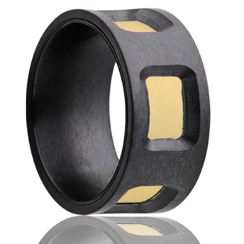 Rings For Sand Flash-Flat Zirconium Ring with Windows of an Inlay of 14k Yellow Gold