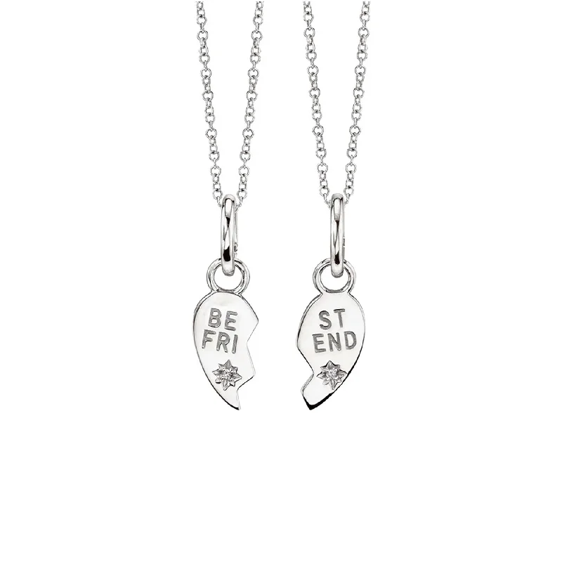 Best Still Necklaces-Best Friends Heart Pendant Set - White Diamond / 14k White Gold