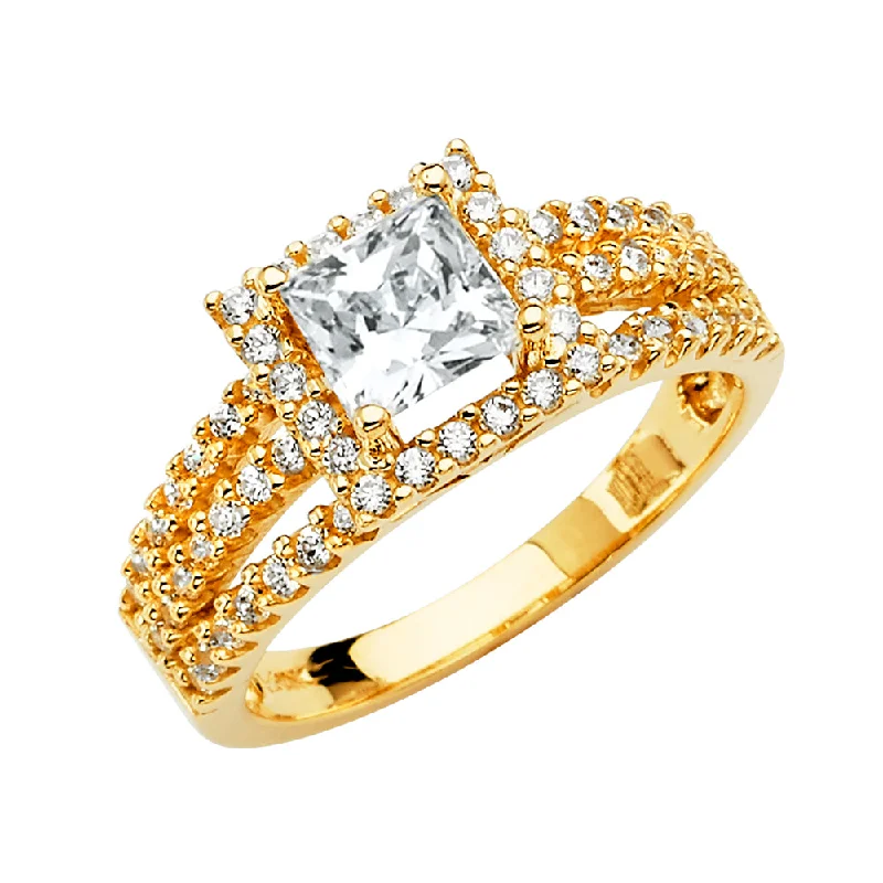 Rings For Arid Hours-14K Solid Gold Princess Cut CZ Wedding Engagement Ring