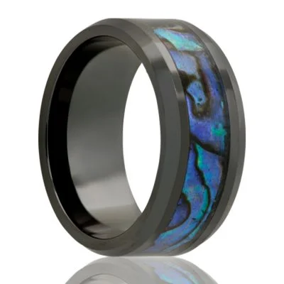 Rings For Quiet Spark-Black Diamond Ceramic Ring with Abalone Inlay