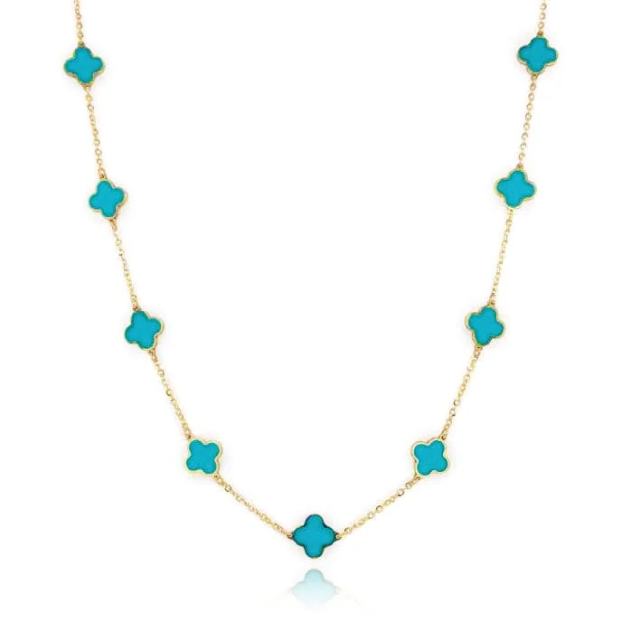 Necklaces For Wild Flair-14k Gold & Turquoise Clover Station Necklace